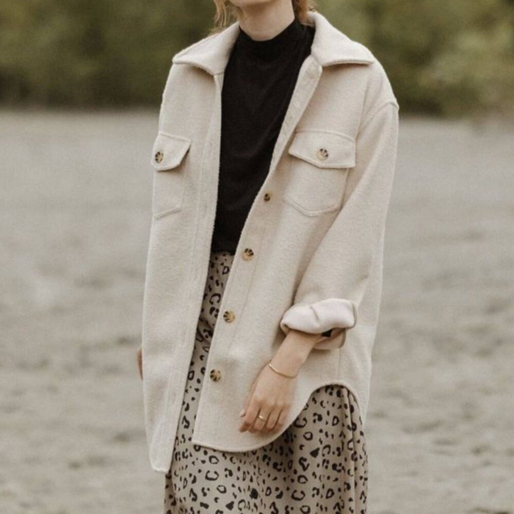 Jackson Rowe Sherpa Shacket Coat In Color Cream, Womens Size Medium